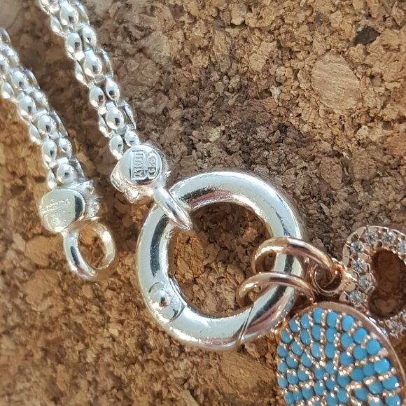 Italian popcorn sterling silver necklace with charms - Picture 3 of 3